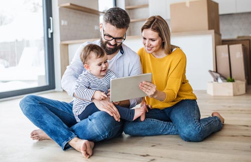 family moving with baby
