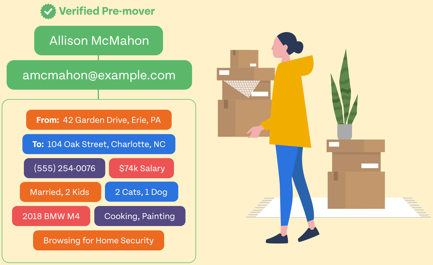 woman packing to move with her personal information shown
