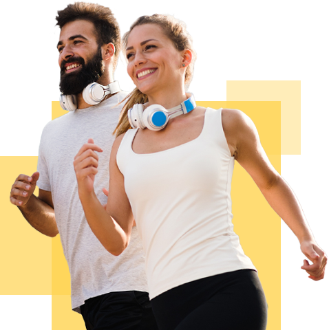 woman and man jogging together