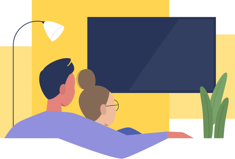 illustration of couple watching tv together