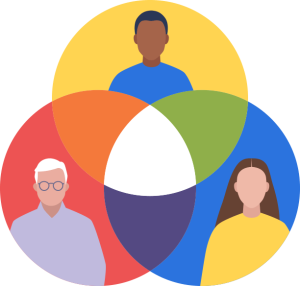 illustration of venn diagram with three people inside