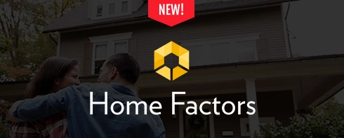 home factors logo overlaid on photo of couple in front of home