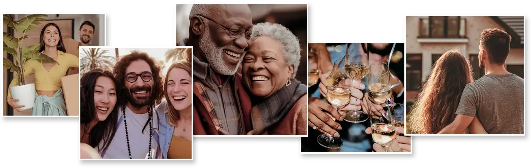 a group of five photos depicting different marketing audiences