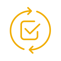 line icon of a checkmark with circular arrows around it