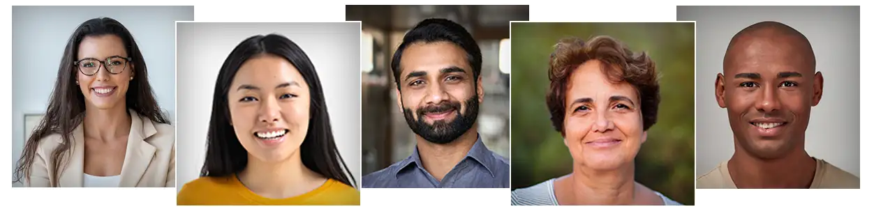 pf-webinar-portraits portraits of five ethnically diverse smiling people