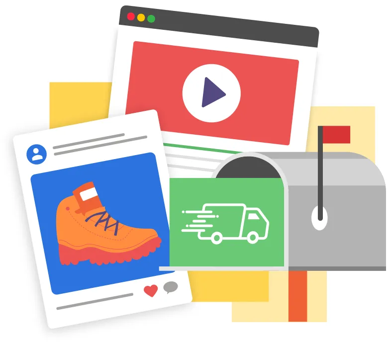 spot-ill-marketing-channels spot illustration of direct mail and web marketing