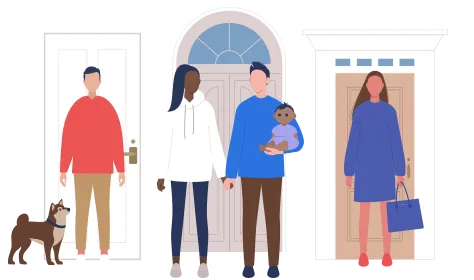 spot-ill-people-doors-no-squares spot illustration of people standing in front of doorways