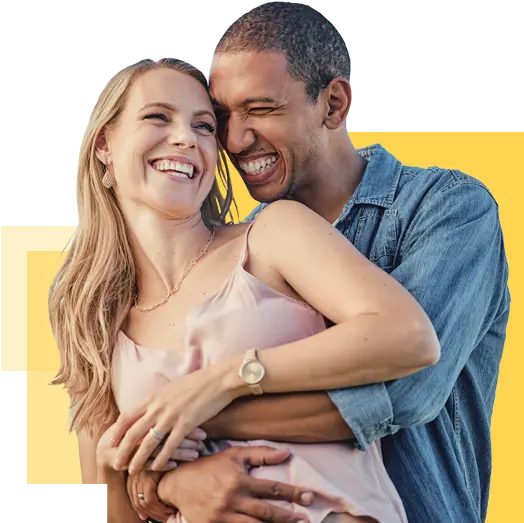 spot photo illustration of hugging couple laughing