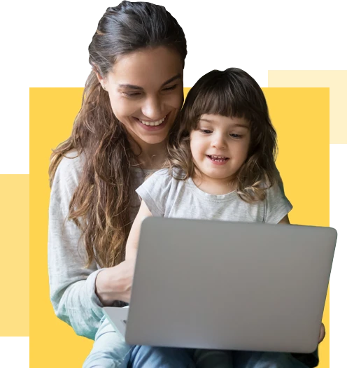 hero-image-audience-data-pillar-page photo illustration of a woman and her daughter smiling and using a laptop together